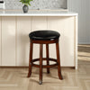 Reggie Swivel Counter Stool Set of 2, Black Faux Leather, Brown Wood