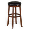 Reggie Swivel Barstool Set of 2, Black Faux Leather, Brown Mahogany