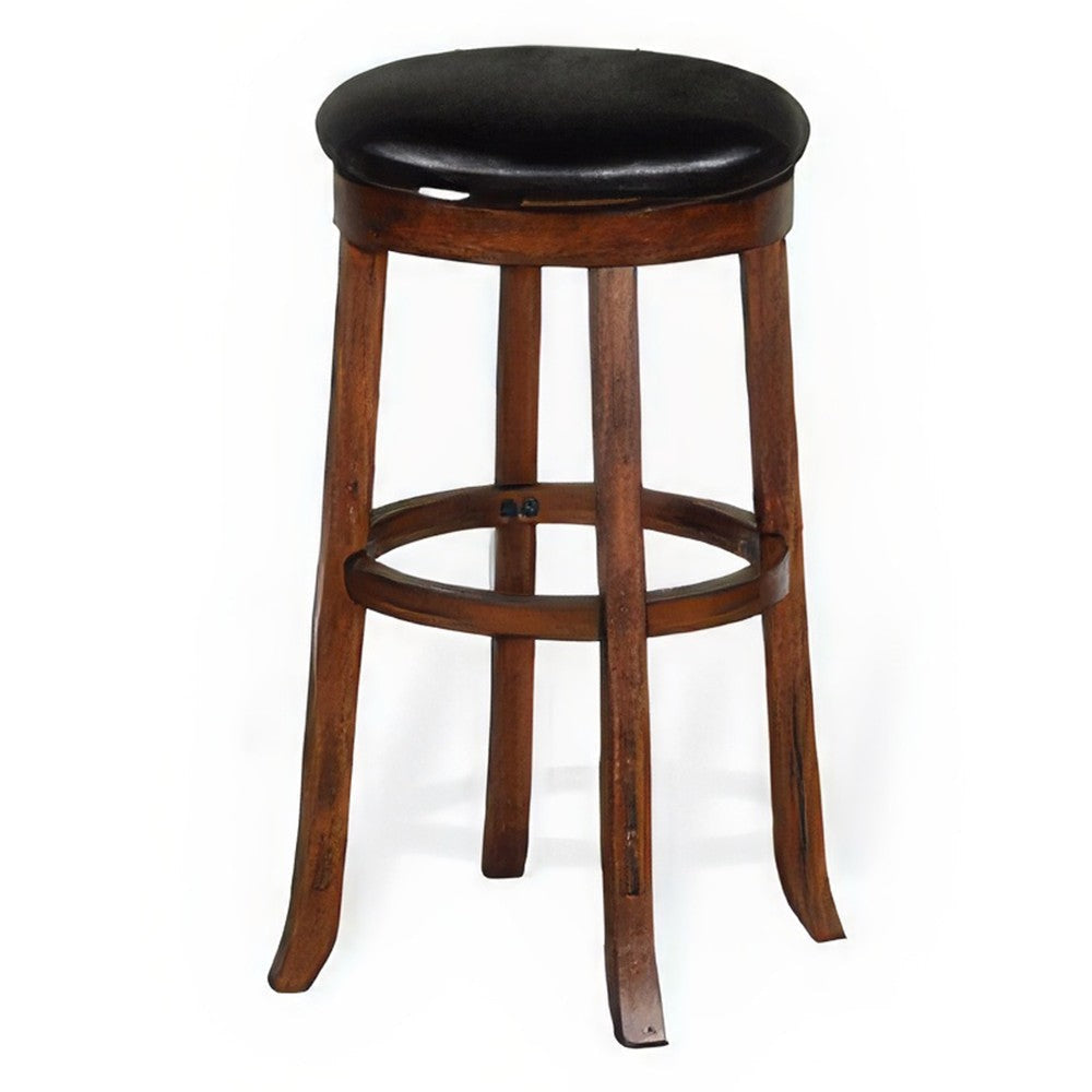 Reggie Swivel Barstool Set of 2 Black Faux Leather Brown Mahogany BM325291