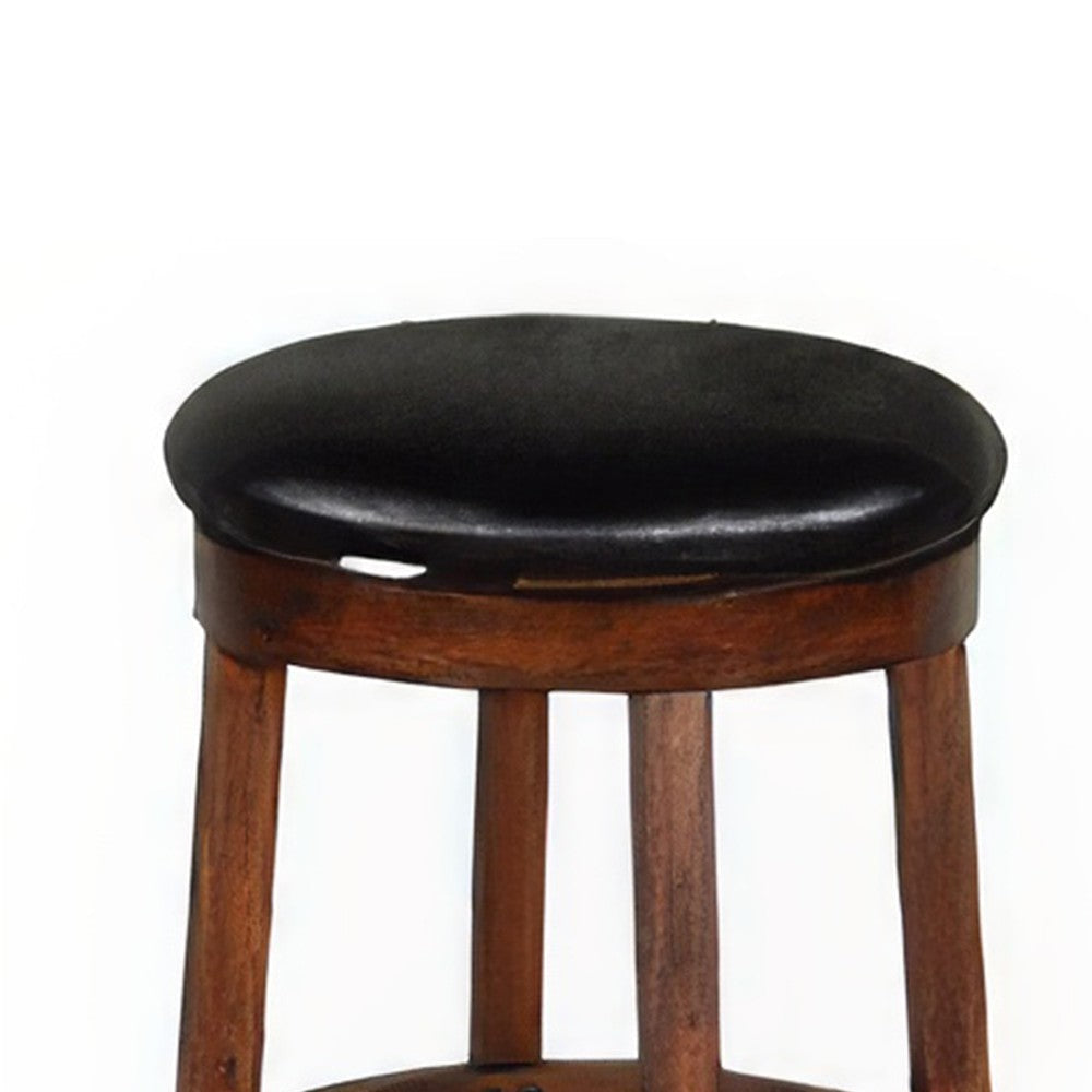 Reggie Swivel Barstool Set of 2 Black Faux Leather Brown Mahogany BM325291