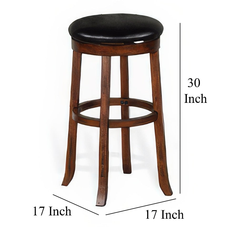 Reggie Swivel Barstool Set of 2 Black Faux Leather Brown Mahogany BM325291