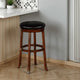 Reggie Swivel Barstool Set of 2, Black Faux Leather, Brown Mahogany
