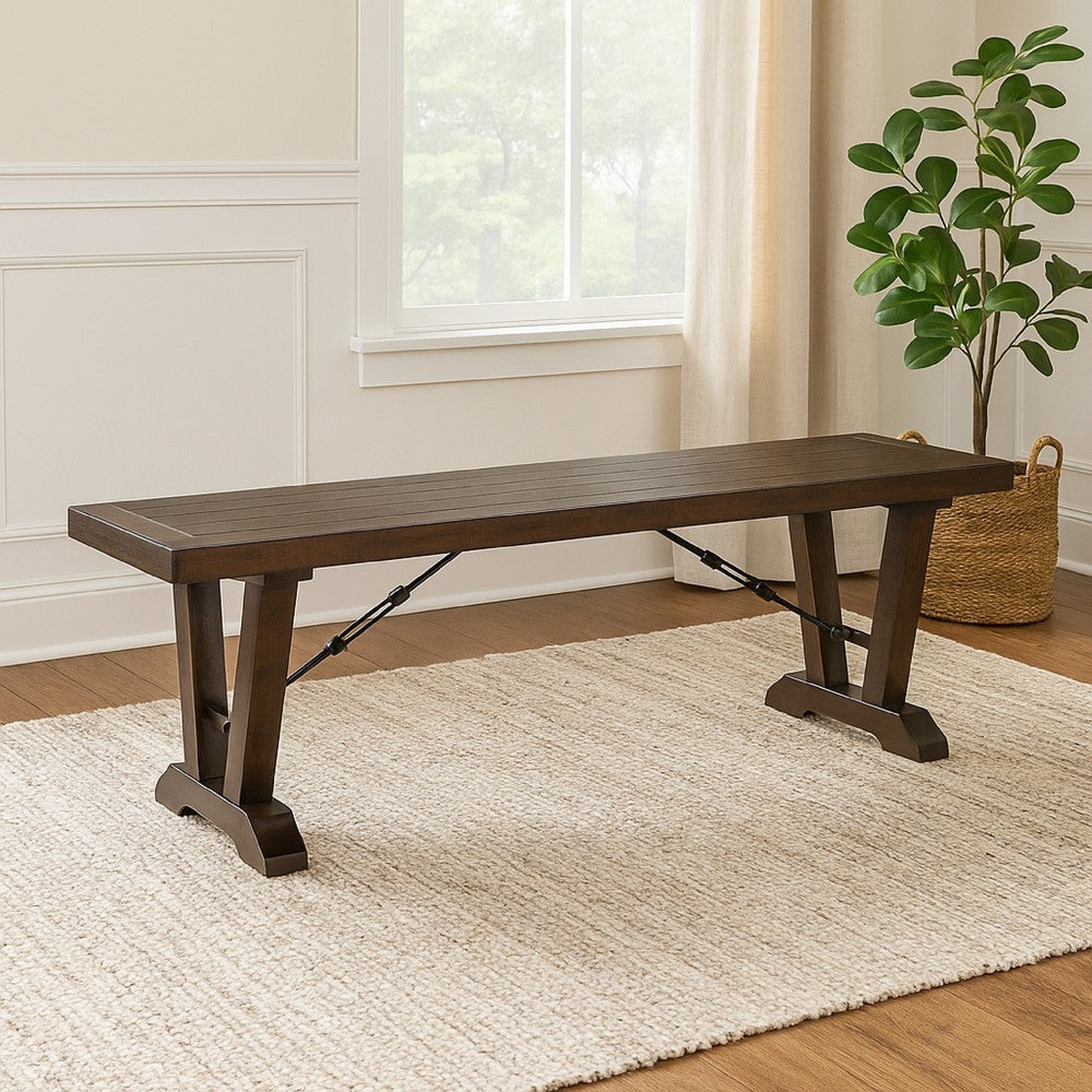 Flint Dining Bench with Turnbuckles, 70" Dark Brown Mahogany Wood