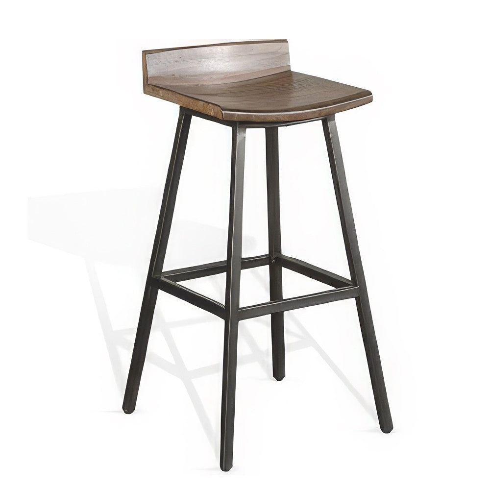 Yael Barstool Set of 2, Low Back, Black, Rustic Brown Mahogany 30"