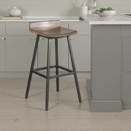 Yael Barstool Set of 2, Low Back, Black, Rustic Brown Mahogany 30"