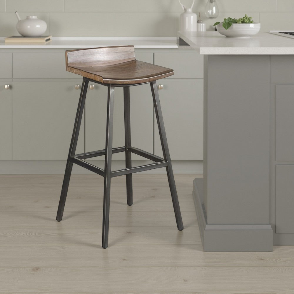 Yael Barstool Set of 2, Low Back, Black, Rustic Brown Mahogany 30"