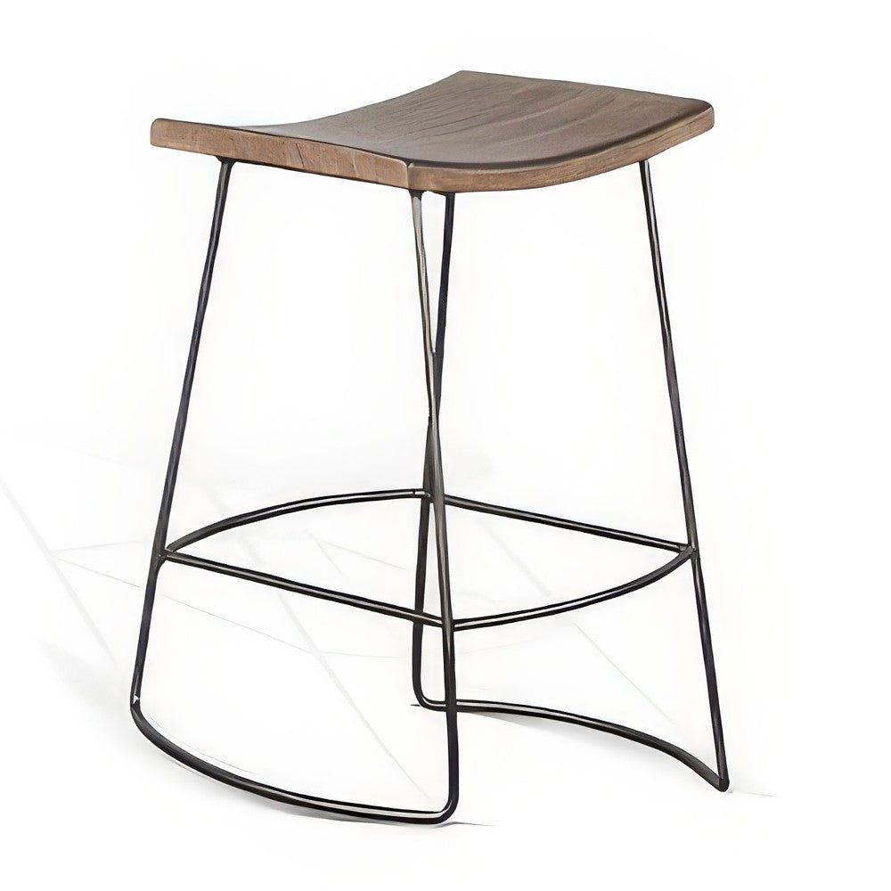 Yael Counter Stool Set of 2, Curved Seat, Rustic Brown Wood, 24"