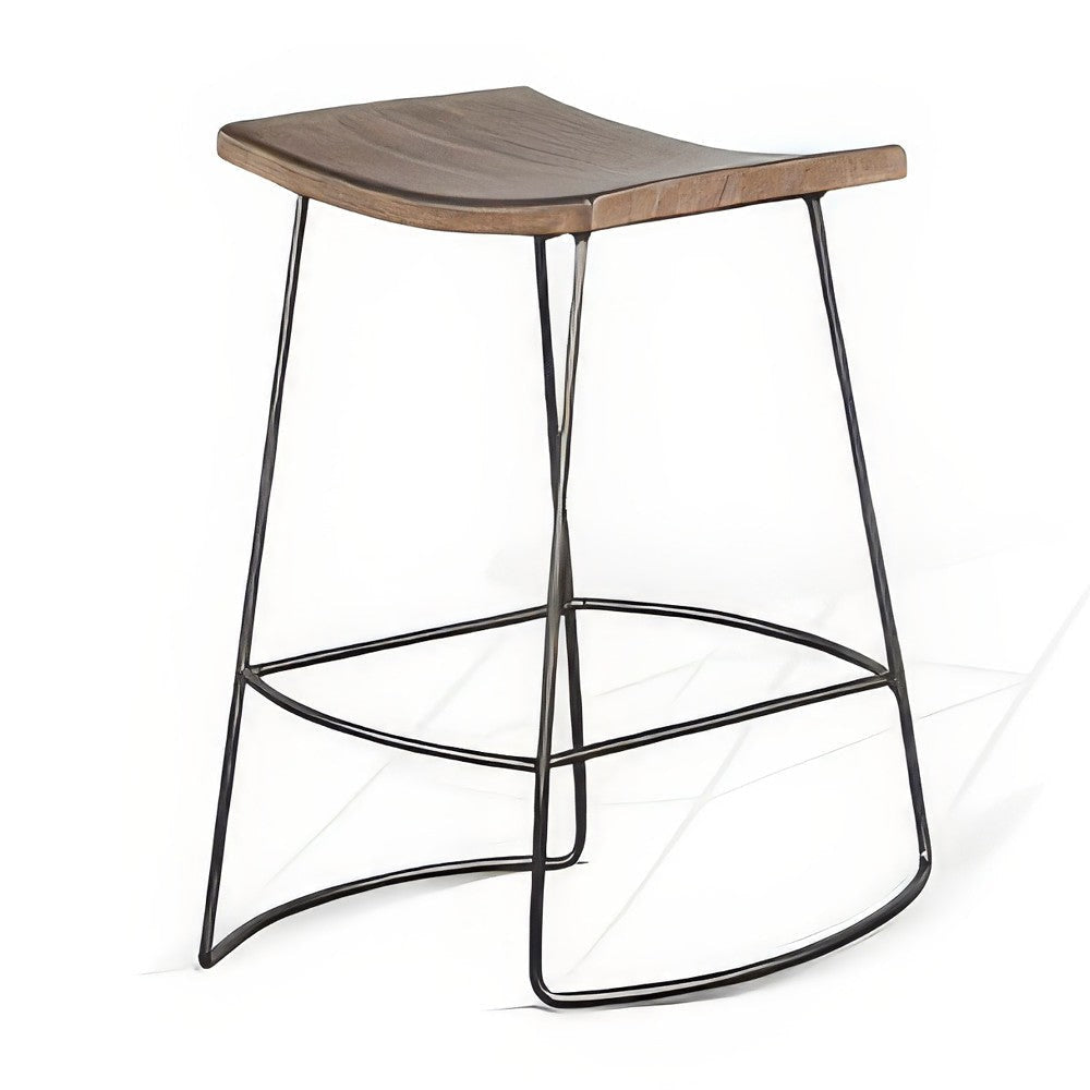 Yael Counter Stool Set of 2 Curved Seat Rustic Brown Wood 24’’ BM325297