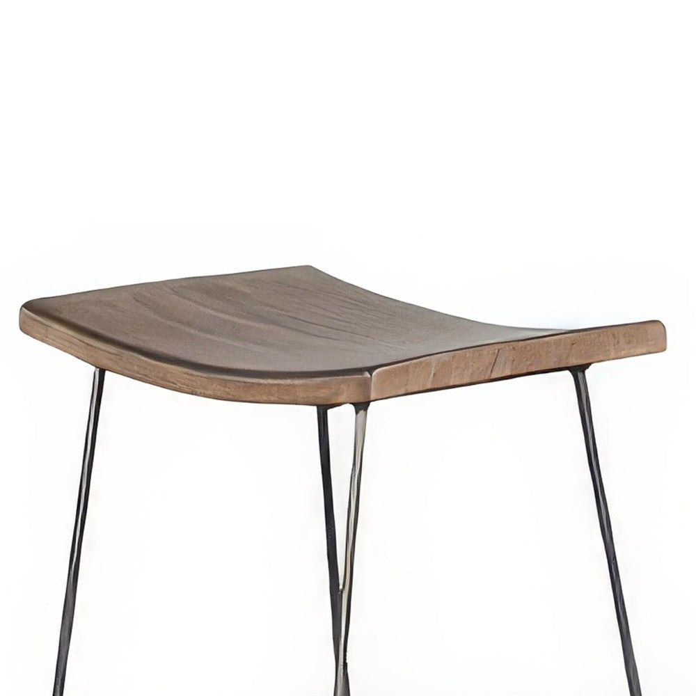 Yael Counter Stool Set of 2 Curved Seat Rustic Brown Wood 24’’ BM325297