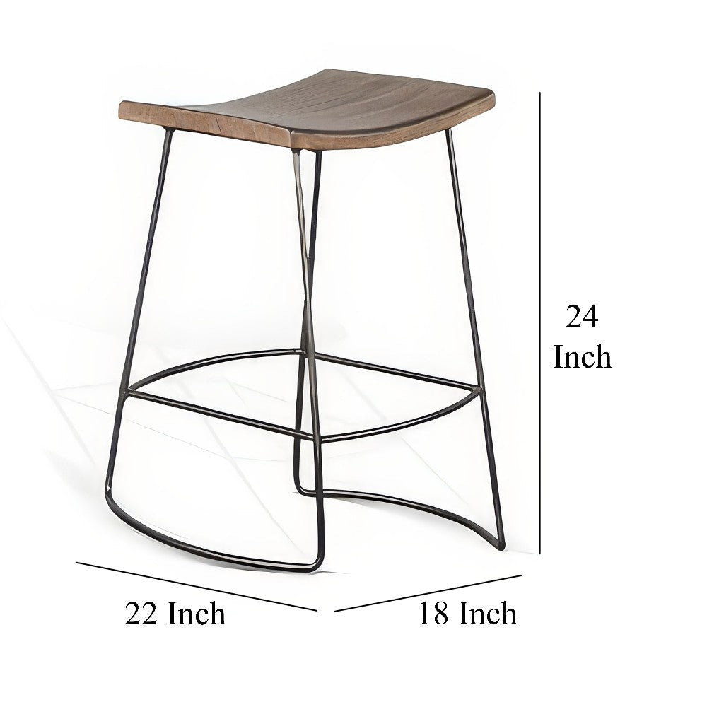 Yael Counter Stool Set of 2 Curved Seat Rustic Brown Wood 24’’ BM325297