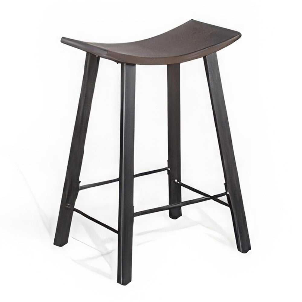 Flint Counter Stool Set of 2, Curved Dark Brown Mahogany Wood, 24"