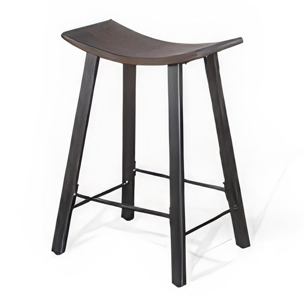 Flint Counter Stool Set of 2 Curved Dark Brown Mahogany Wood 24’’ BM325299