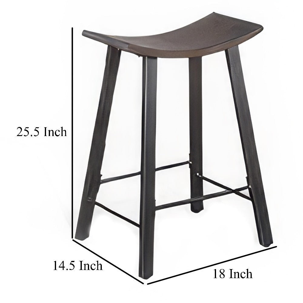 Flint Counter Stool Set of 2 Curved Dark Brown Mahogany Wood 24’’ BM325299