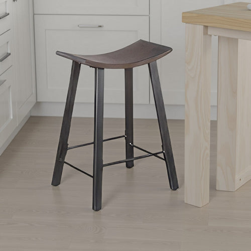 Flint Counter Stool Set of 2, Curved Dark Brown Mahogany Wood, 24"