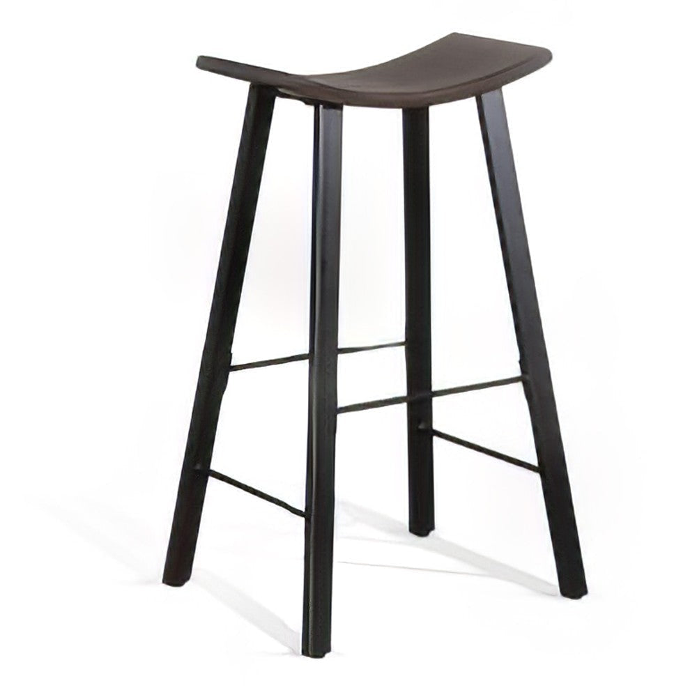Zayle Barstool Set of 2, Black Angled Legs, Dark Brown Mahogany Wood