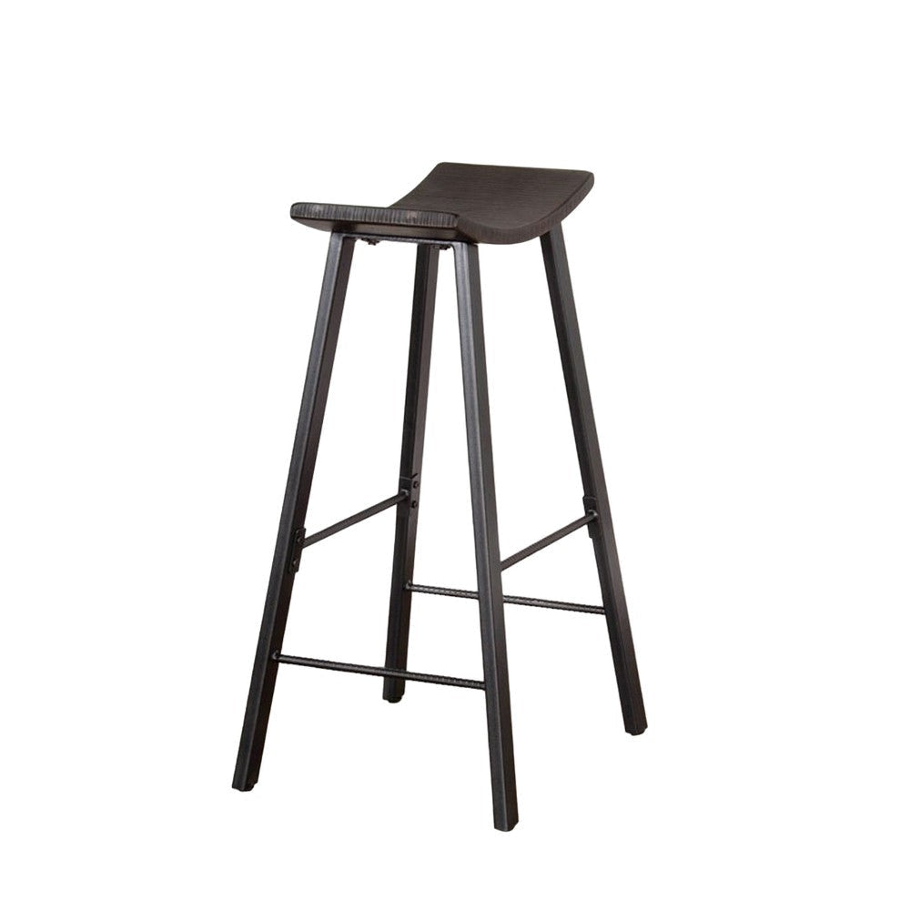 Zayle Barstool Set of 2 Black Angled Legs Dark Brown Mahogany Wood BM325300