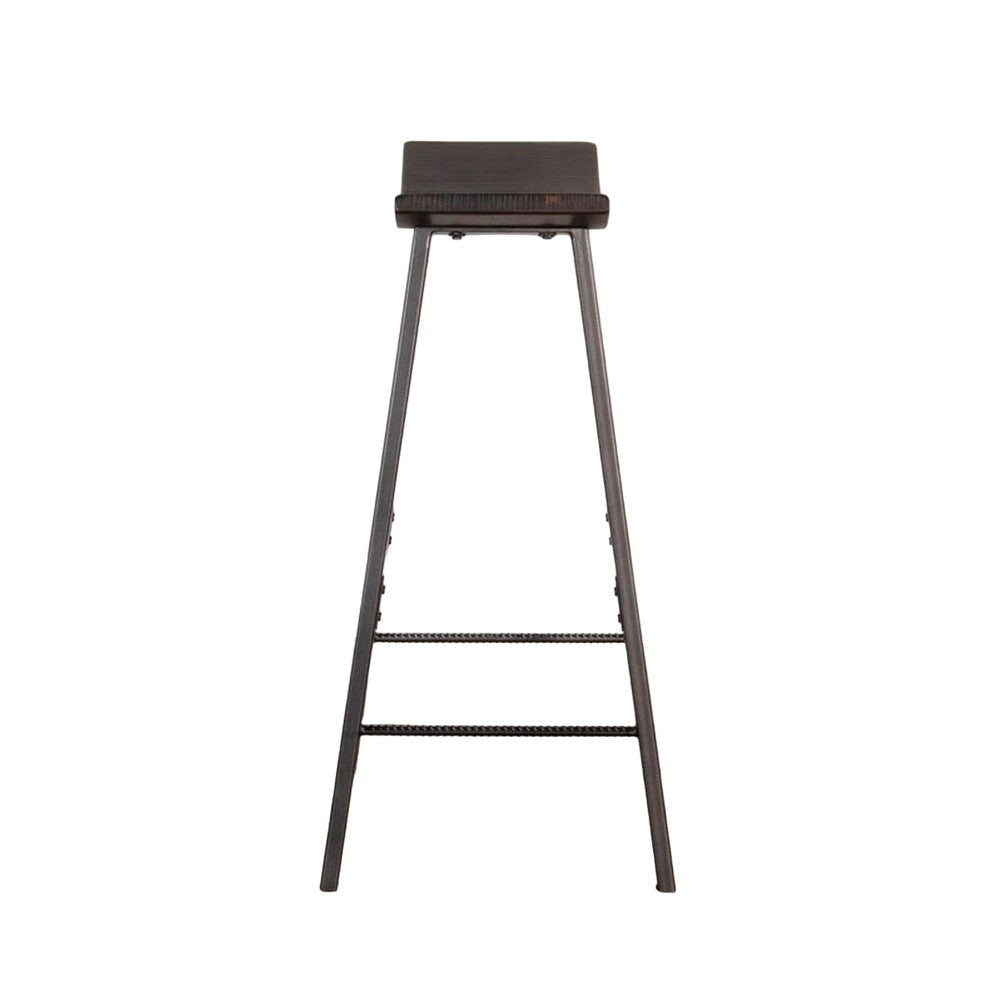 Zayle Barstool Set of 2 Black Angled Legs Dark Brown Mahogany Wood BM325300