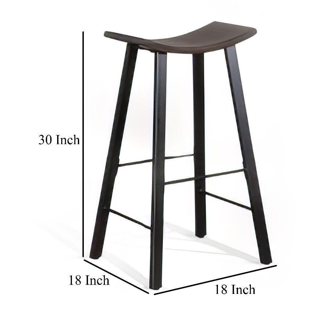 Zayle Barstool Set of 2 Black Angled Legs Dark Brown Mahogany Wood BM325300