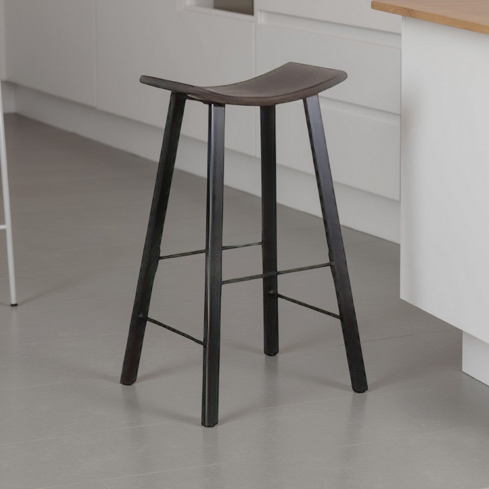 Zayle Barstool Set of 2, Black Angled Legs, Dark Brown Mahogany Wood