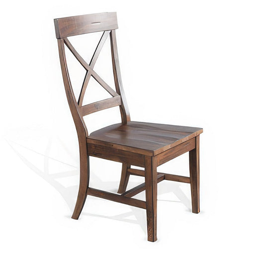 Reggie Dining Side Chair Set of 2, Crossback, Brown Mahogany Wood