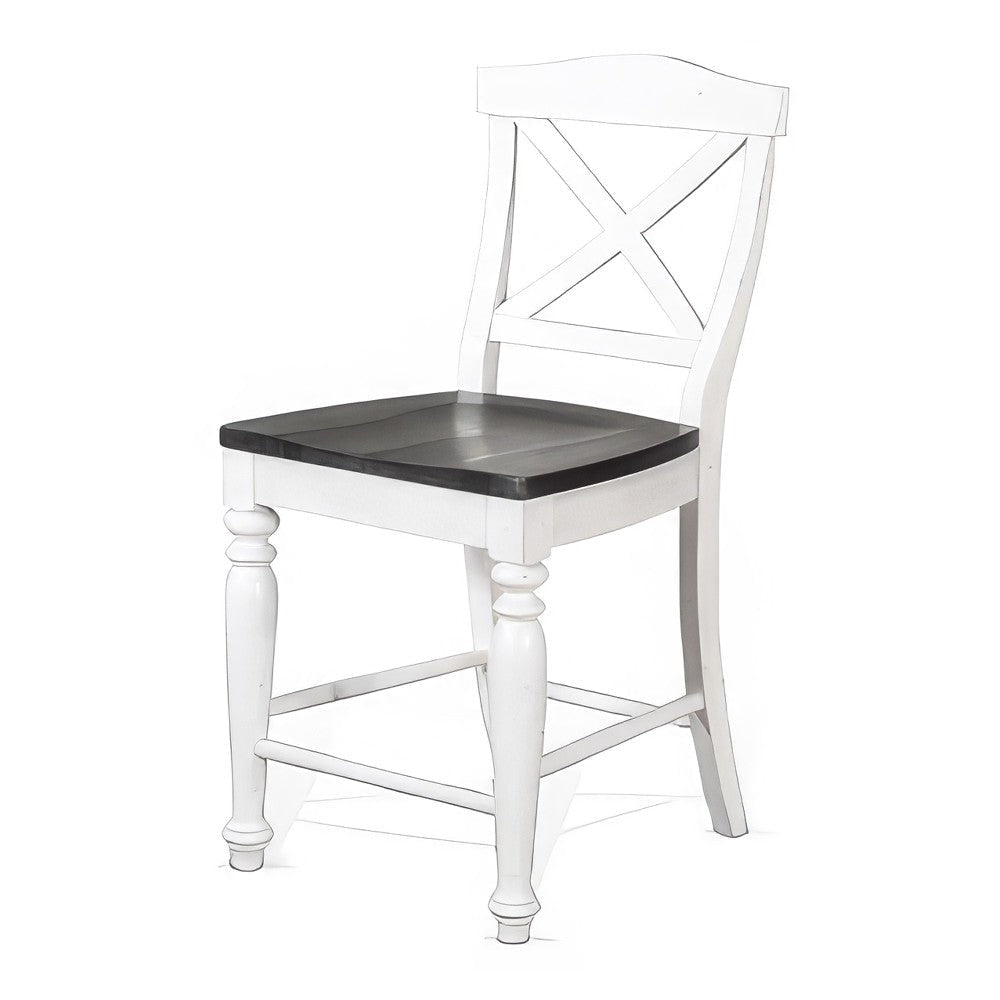 Orso Counter Stool Chair Set of 2 Crossback Dark Brown White Mahogany BM325303