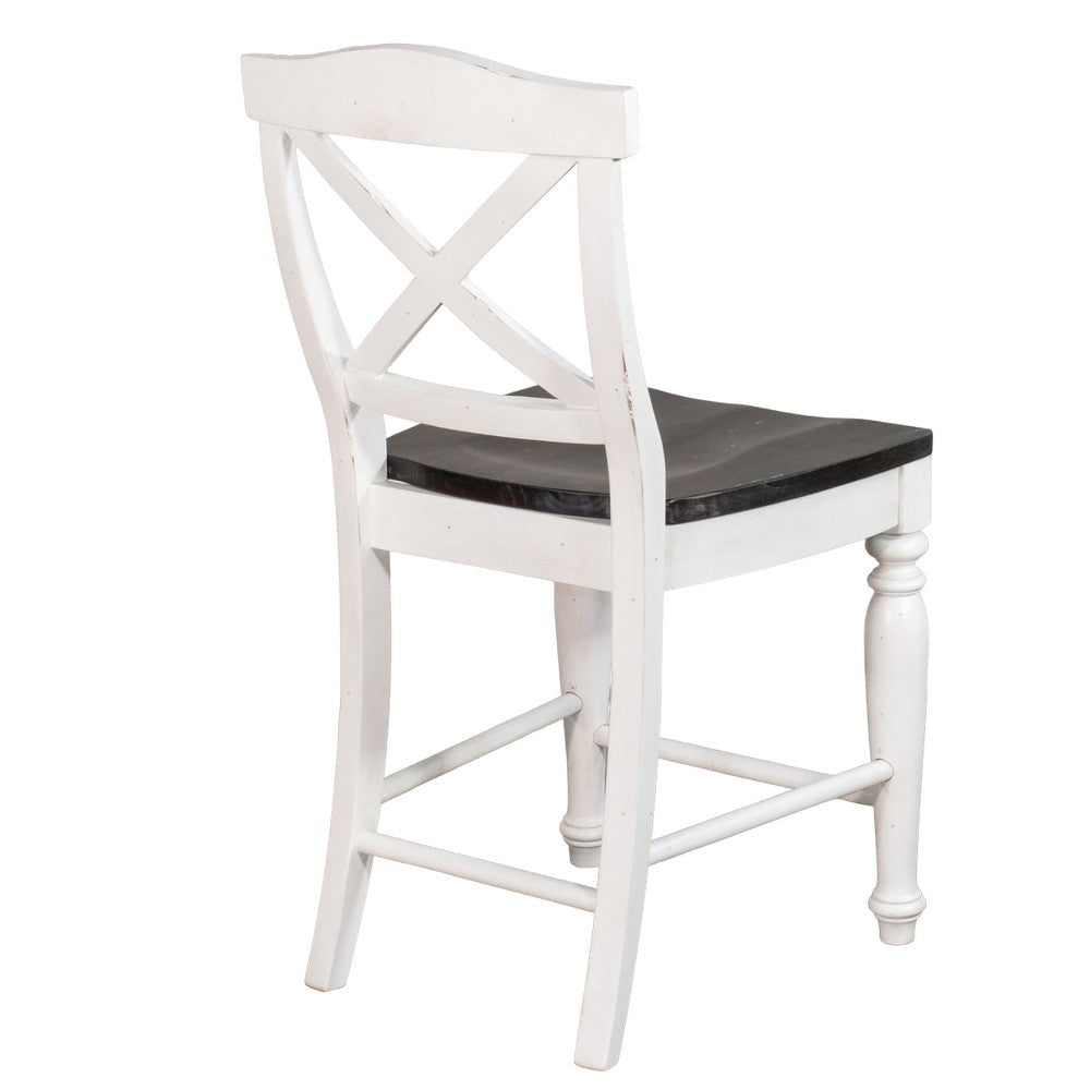 Orso Counter Stool Chair Set of 2 Crossback Dark Brown White Mahogany BM325303