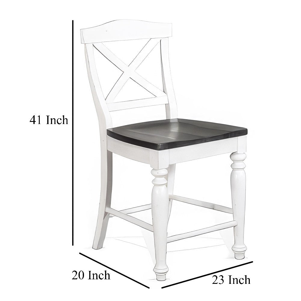 Orso Counter Stool Chair Set of 2 Crossback Dark Brown White Mahogany BM325303