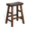 Odel Counter Stool Set of 2, Saddle Seat, Dark Brown Mahogany Wood