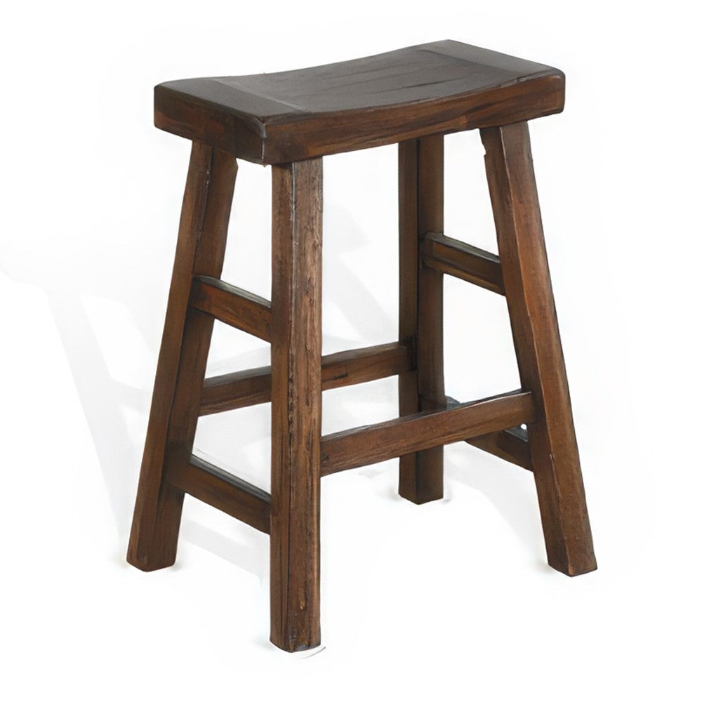 Odel Counter Stool Set of 2, Saddle Seat, Dark Brown Mahogany Wood