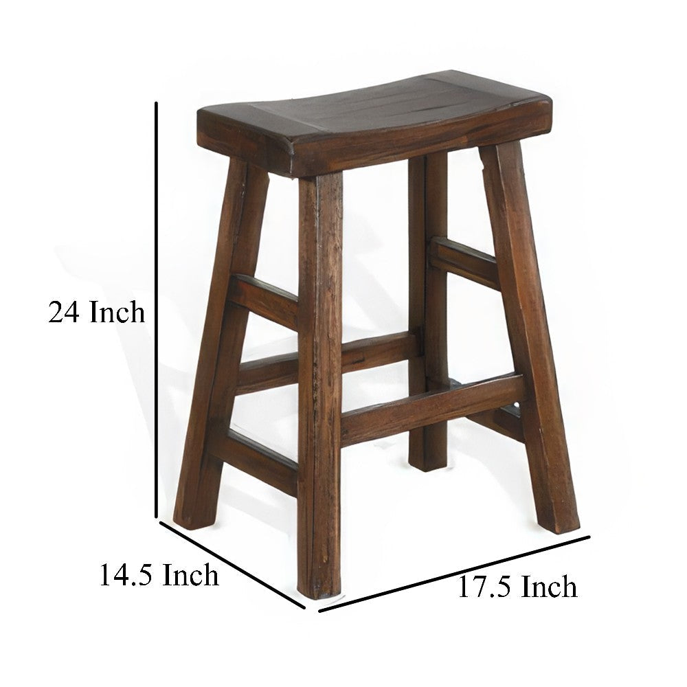 Odel Counter Stool Set of 2 Saddle Seat Dark Brown Mahogany Wood BM325305
