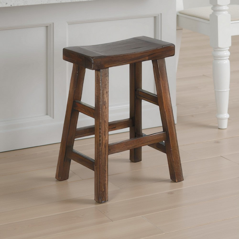 Odel Counter Stool Set of 2, Saddle Seat, Dark Brown Mahogany Wood