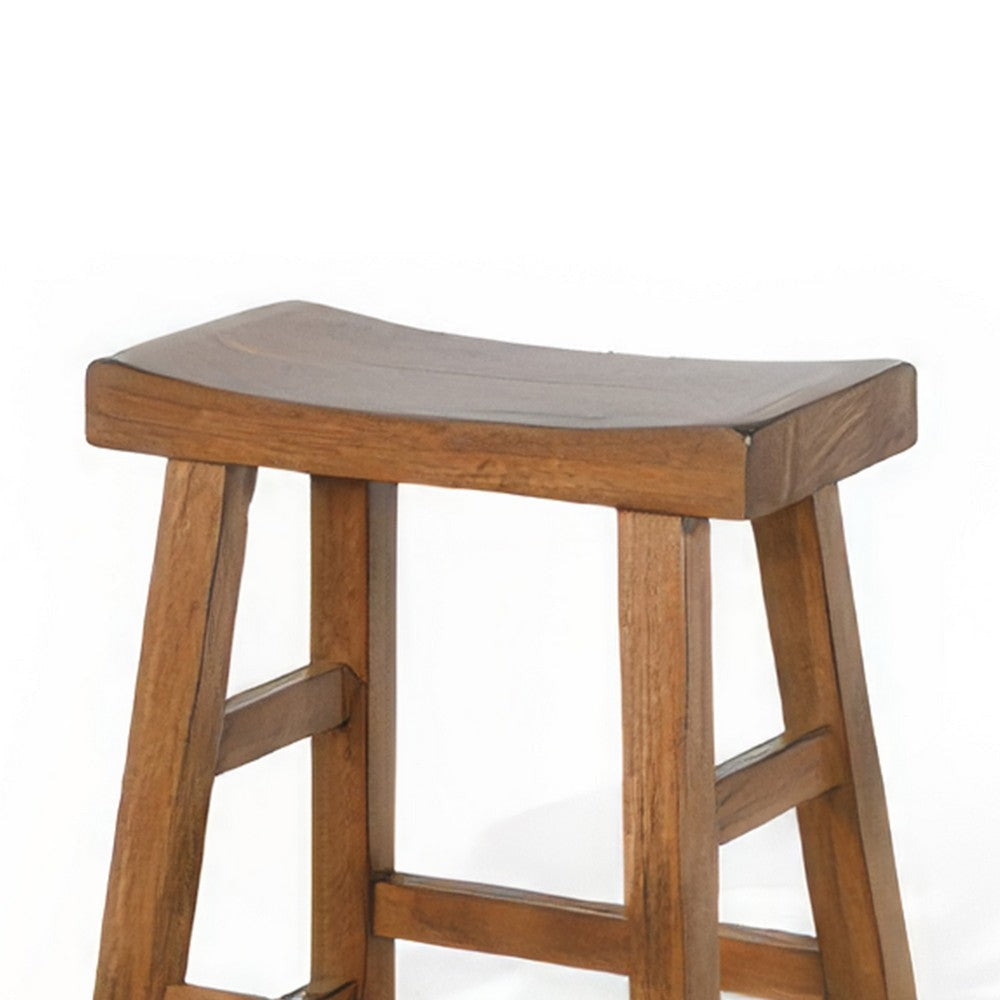 Marv Counter Height Stool Set of 2 | Saddle Seat with Ladder Style Base | Rustic Brown Mahogany Wood BM325307