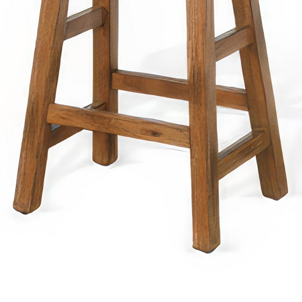 Marv Counter Height Stool Set of 2 | Saddle Seat with Ladder Style Base | Rustic Brown Mahogany Wood BM325307