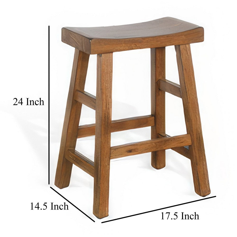 Marv Counter Height Stool Set of 2 | Saddle Seat with Ladder Style Base | Rustic Brown Mahogany Wood BM325307