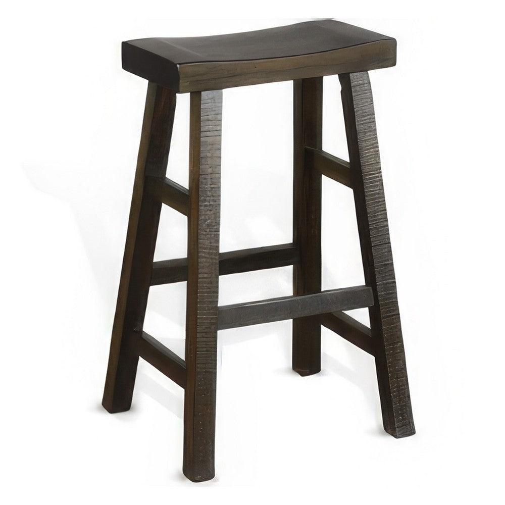 Flint Barstool Set of 2 Saddle Seat Distressed Dark Brown Mahogany BM325310