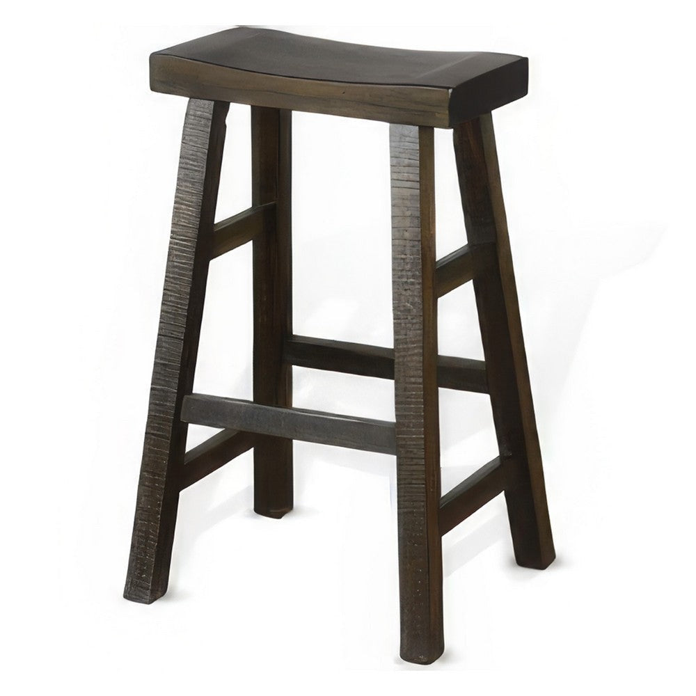 Flint Barstool Set of 2 Saddle Seat Distressed Dark Brown Mahogany BM325310