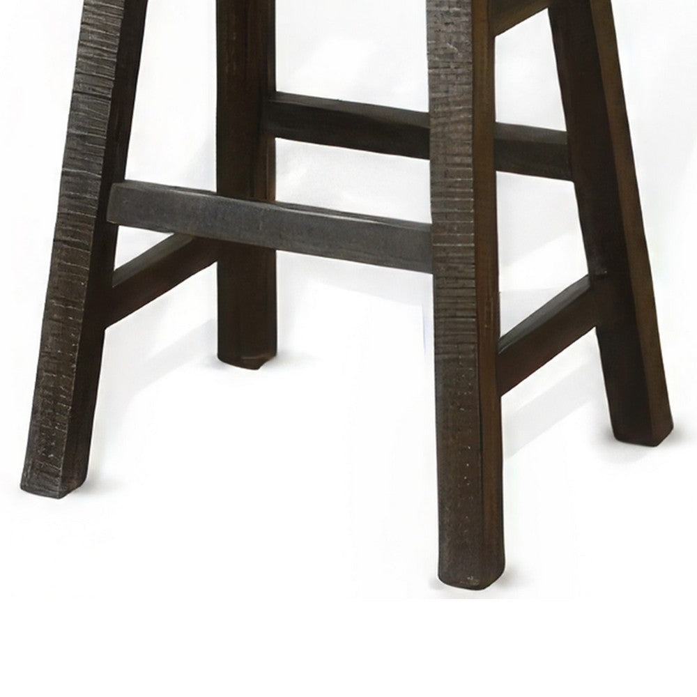 Flint Barstool Set of 2 Saddle Seat Distressed Dark Brown Mahogany BM325310