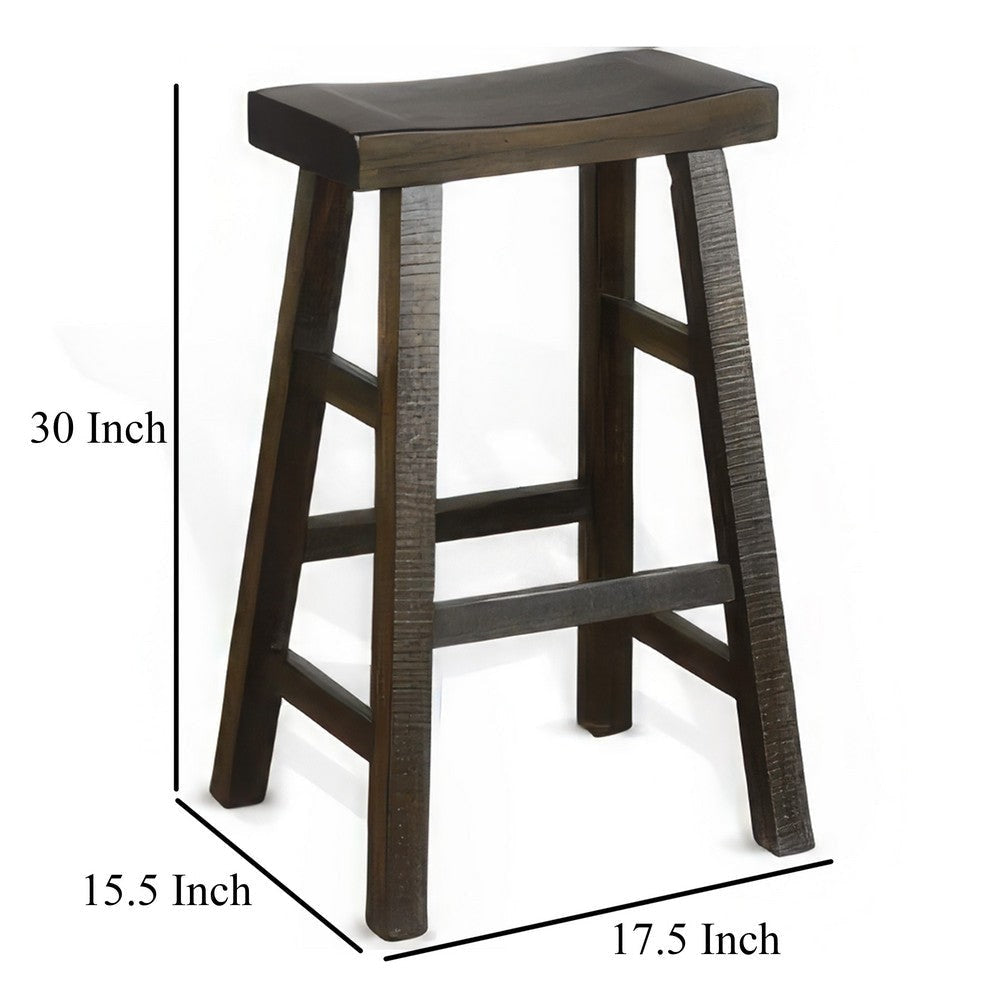 Flint Barstool Set of 2 Saddle Seat Distressed Dark Brown Mahogany BM325310