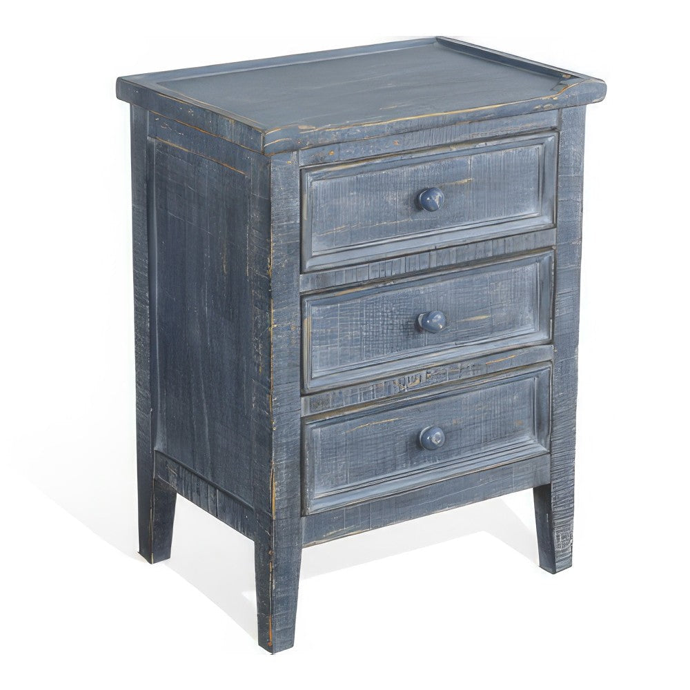 Rena Side End Table with 3 Drawers 19’’ Rustic Blue Mahogany Wood BM325311