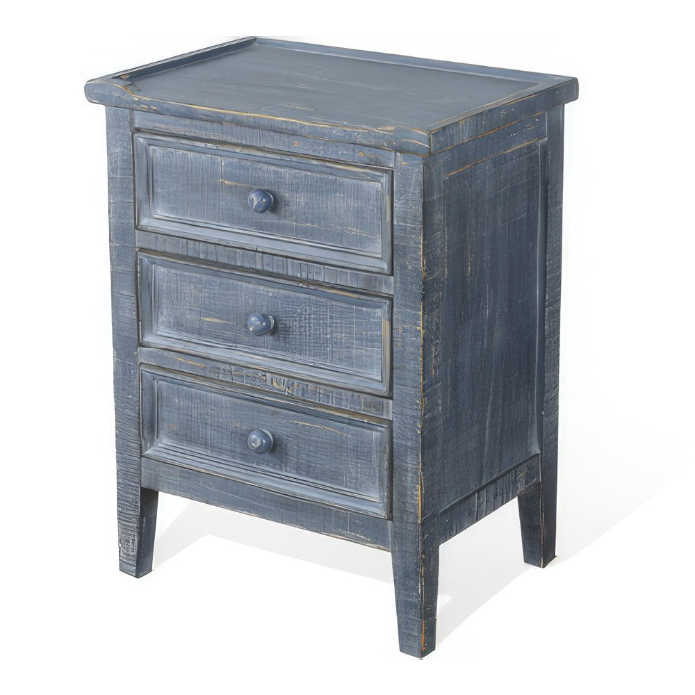 Rena Side End Table with 3 Drawers 19’’ Rustic Blue Mahogany Wood BM325311