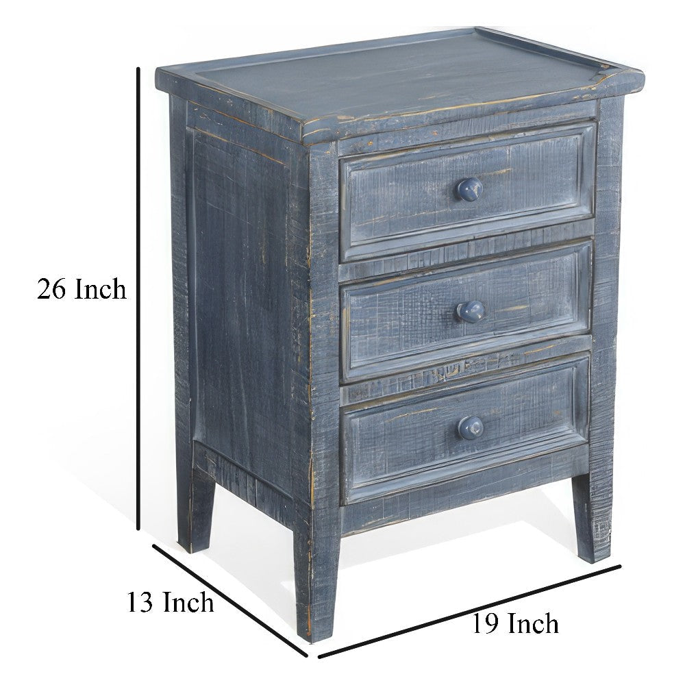 Rena Side End Table with 3 Drawers 19’’ Rustic Blue Mahogany Wood BM325311