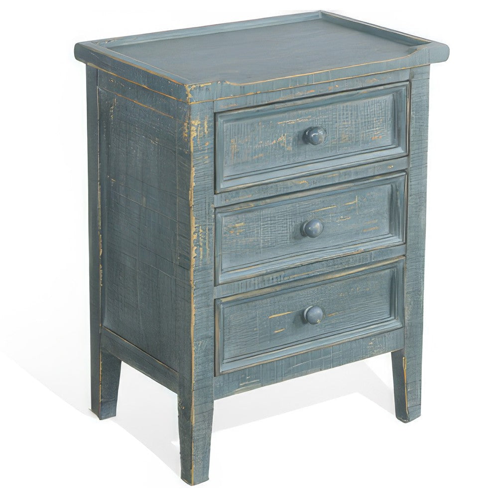 Rena Side End Table with 3 Drawers 19’’ Rustic Green Mahogany Wood BM325312