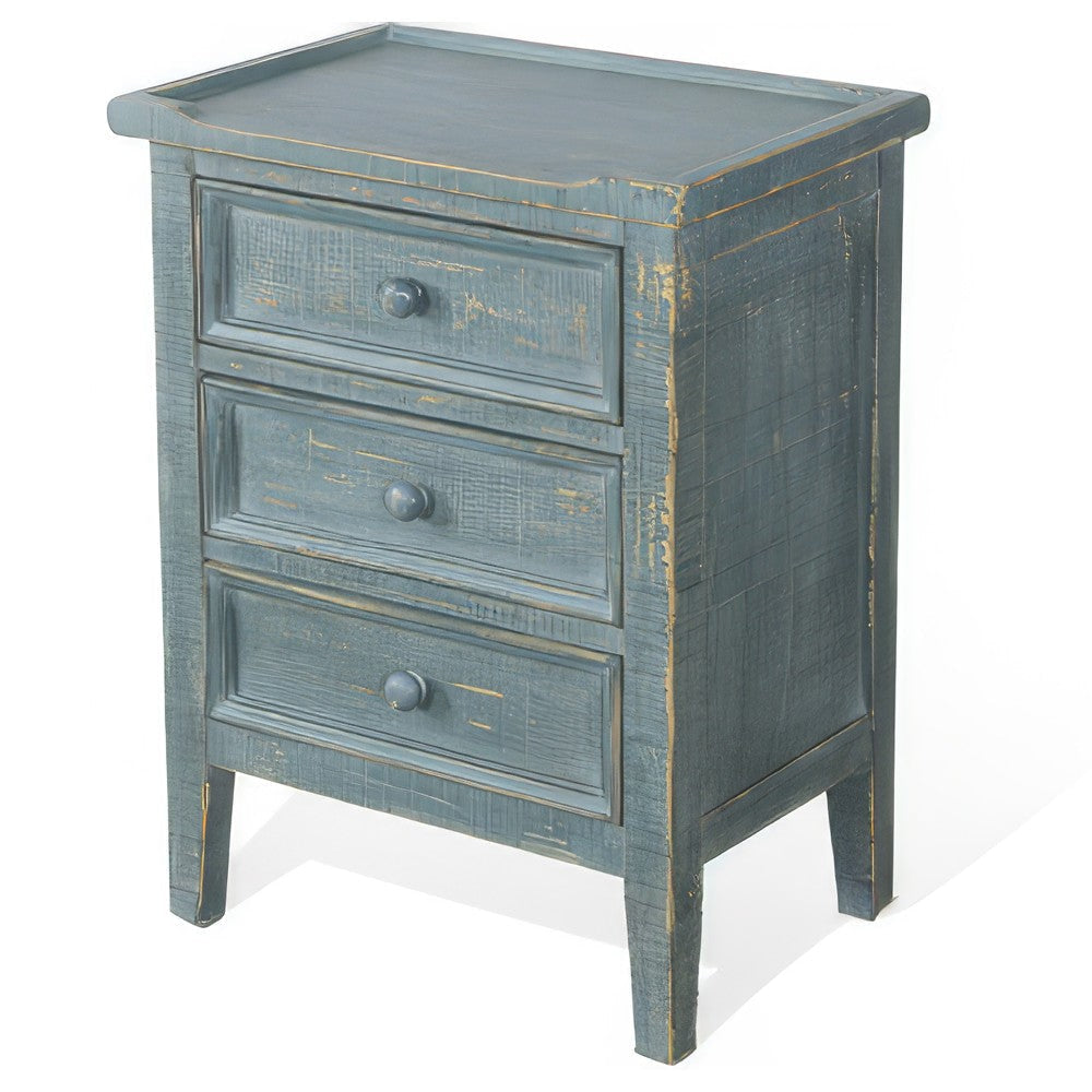 Rena Side End Table with 3 Drawers 19’’ Rustic Green Mahogany Wood BM325312