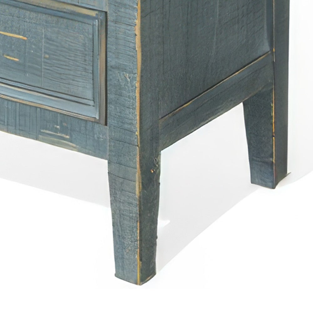 Rena Side End Table with 3 Drawers 19’’ Rustic Green Mahogany Wood BM325312