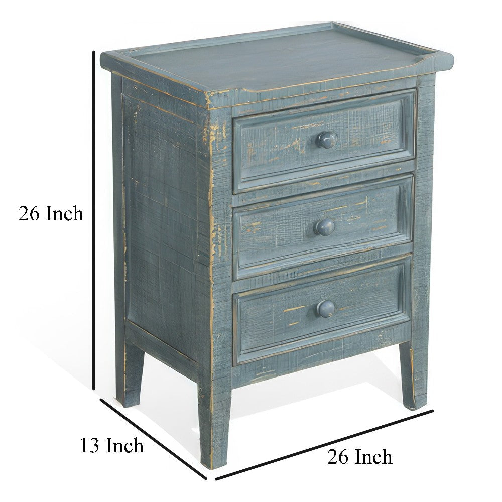 Rena Side End Table with 3 Drawers 19’’ Rustic Green Mahogany Wood BM325312