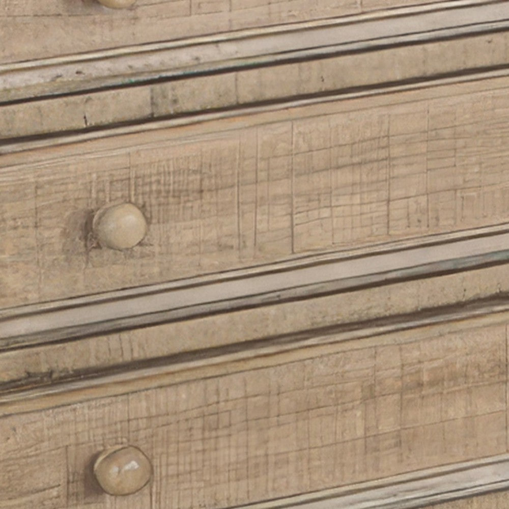 Rena Side End Table | 3 Drawers with Round Knobs | 28’’ Distressed Pebble Brown Mahogany Wood BM325314