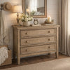 Rena Side End Table | 3 Drawers with Round Knobs | 28" Distressed Pebble Brown Mahogany Wood