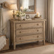 Rena Side End Table | 3 Drawers with Round Knobs | 28" Distressed Pebble Brown Mahogany Wood