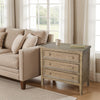 Rena Side End Table | 3 Drawers with Round Knobs | 28" Distressed Pebble Brown Mahogany Wood