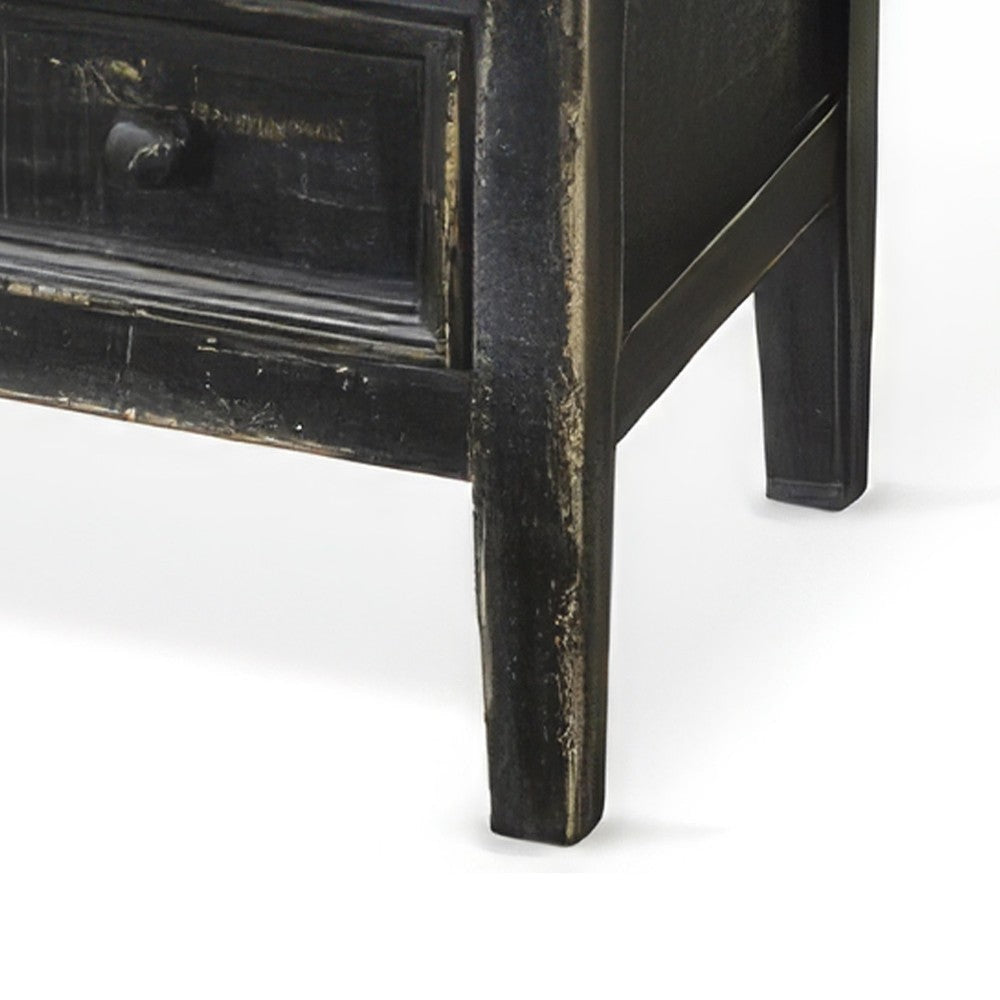 Rena Side End Table with 3 Drawers 28’’ Rustic Black Mahogany Wood